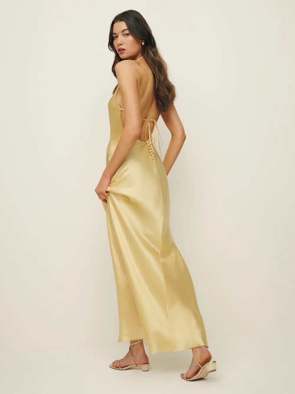 Reformation Jeany Silk Maxi Dress Sunshine Yellow Backless Formal Gown - Picture 3 of 16